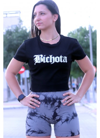 TOP CROP CORTO BLACK  BICHOTA - GYM LINE