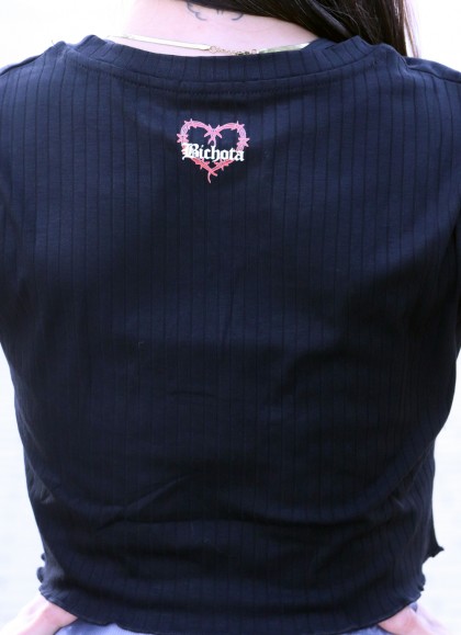 TOP CROP CORTO BLACK  BICHOTA - GYM LINE